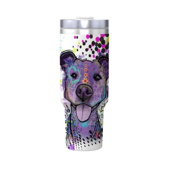 Preview: Tumbler mit Hundemotiv Mäusi - Edelstahl, Becher, 1L, mit Strohhalm, bunt, Motive in Digitaler Popart, AmStaff, Staffordshire, SOKA, Listenhund